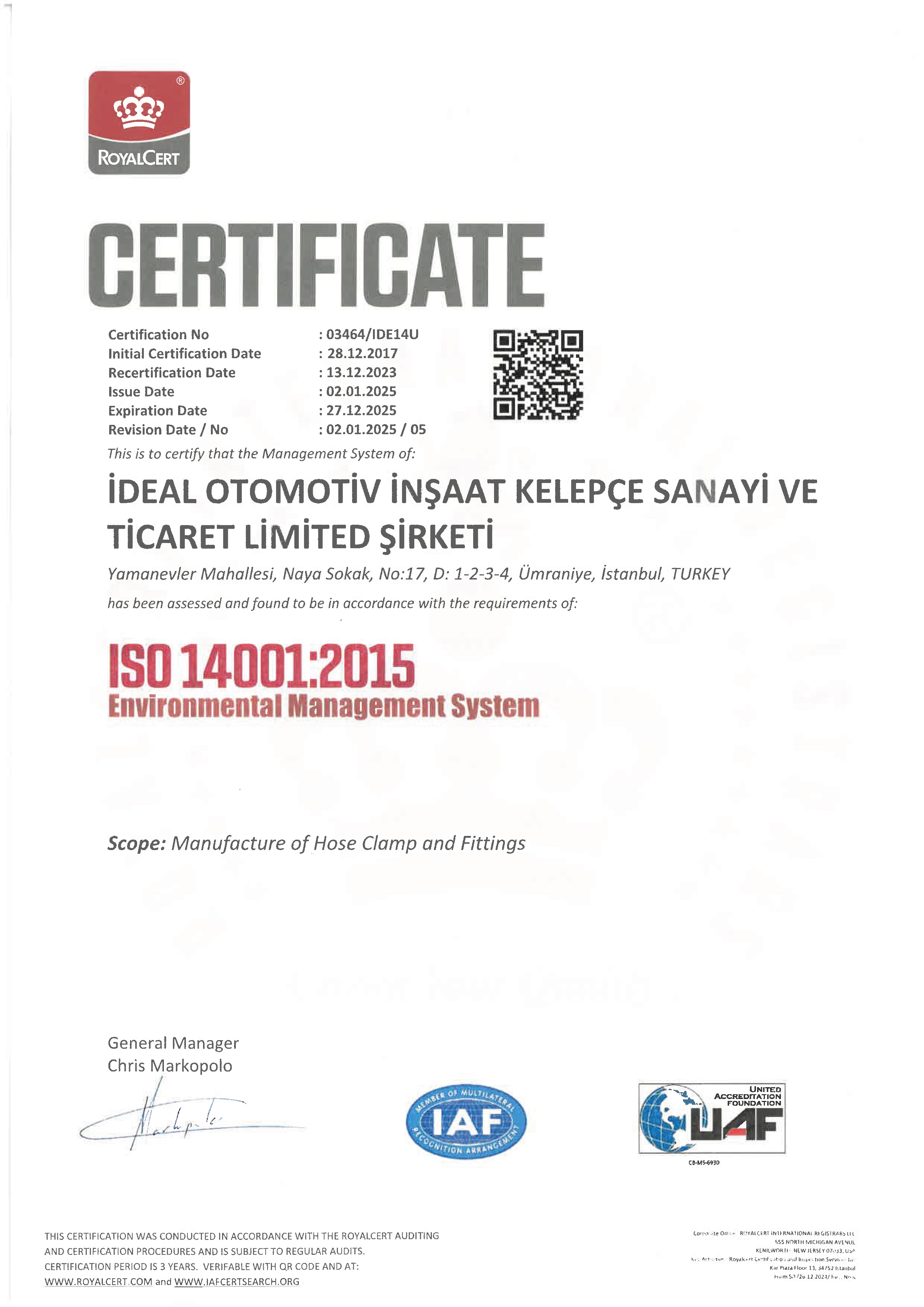 Our Quality, Environment, Ohs Policy and the Certificates