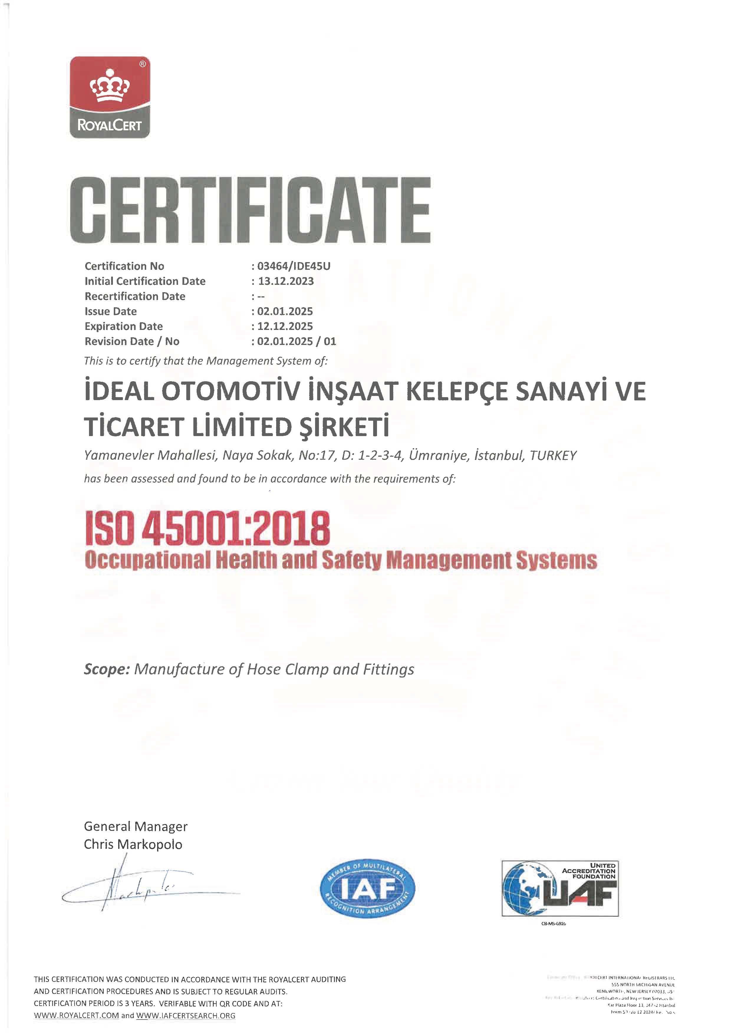 Our Quality, Environment, Ohs Policy and the Certificates