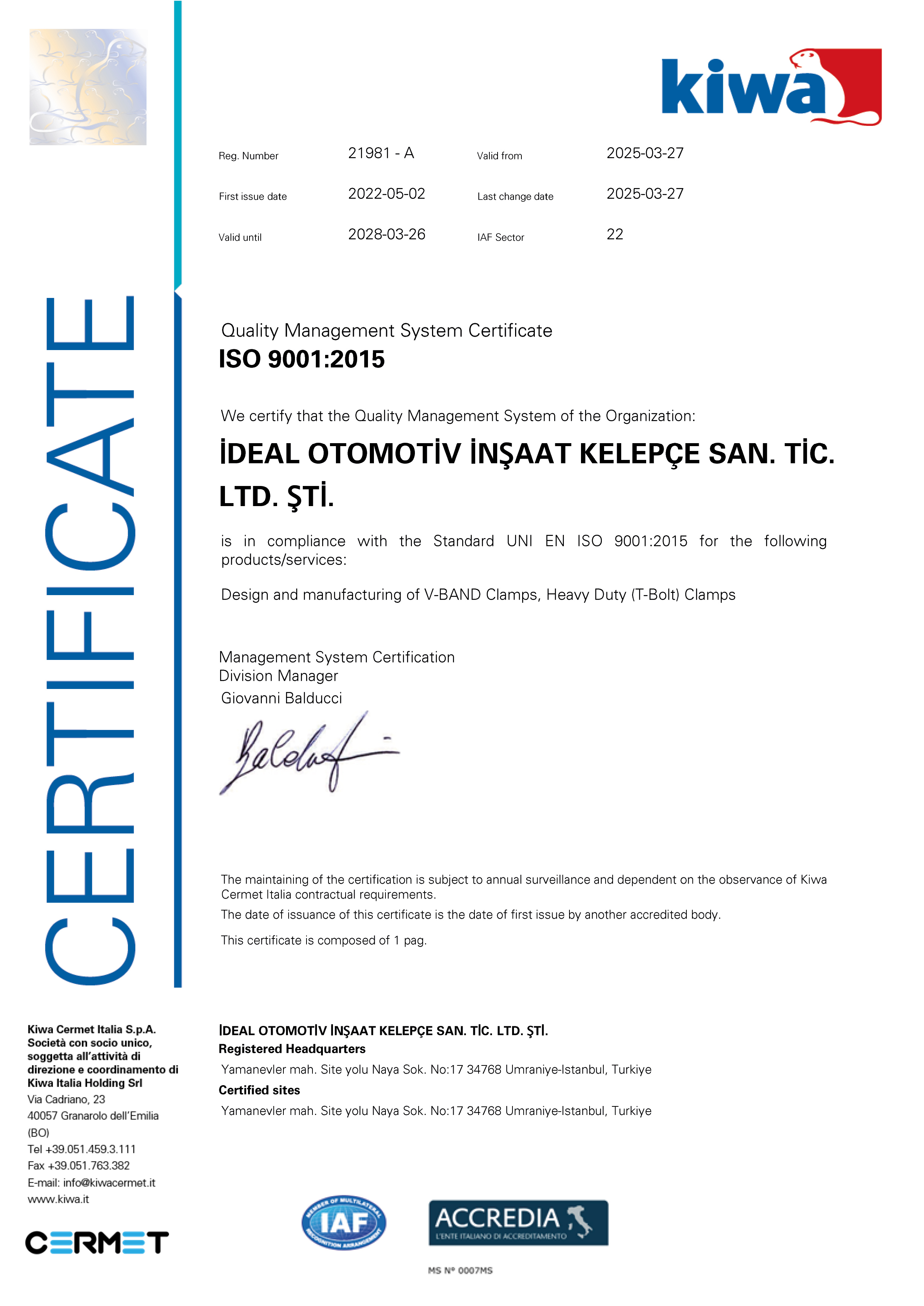 Our Quality, Environment, Ohs Policy and the Certificates