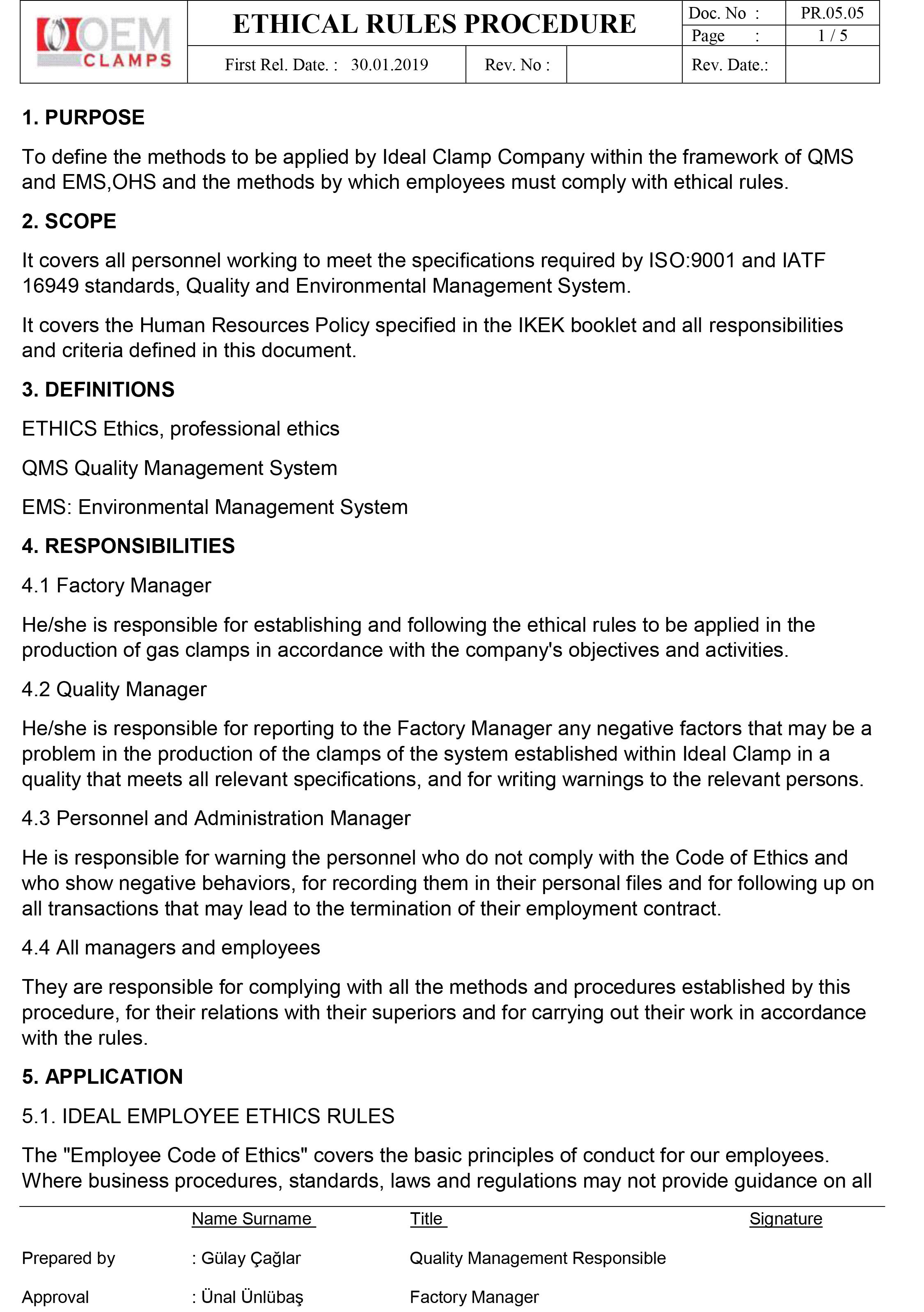 Our Quality, Environment, Ohs Policy and the Certificates